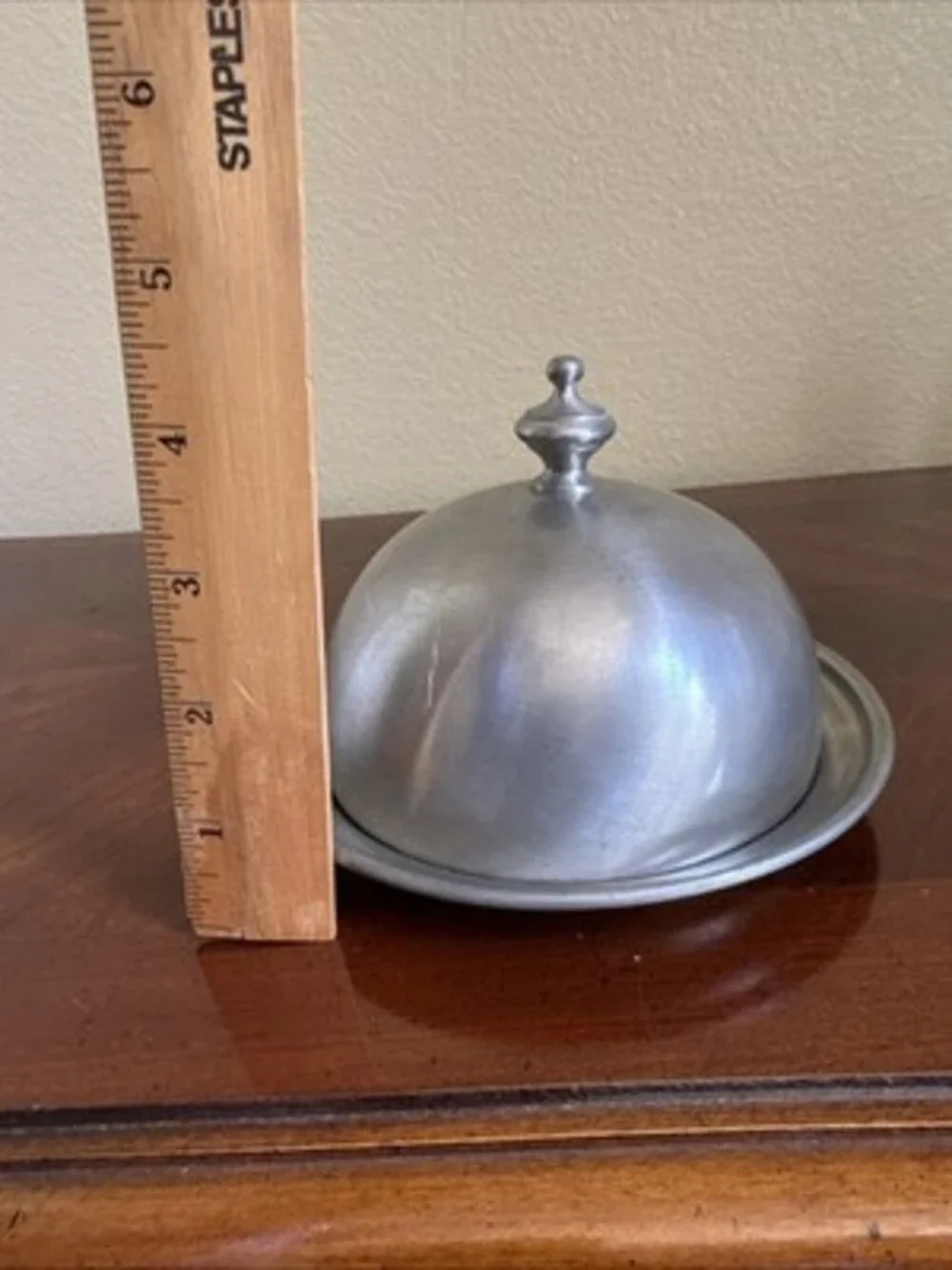 Vintage Covered Round Butter Pewter Dish stamped WEB 1180